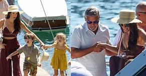 George Clooney e Amal Alamuddin con i gemelli Ella e Alexander sul Lag...