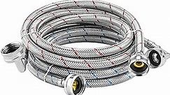 6FT Washer Stainless Steel Hoses with 90 Degree Elbows - 6 Ft Long Burst Proof Water Supply Lines for Washing Machine Hot and Cold Striped Water Supply Lines (2 Pack)