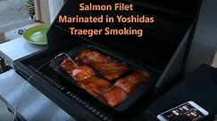 Salmon with Yoshidas - Costco Traeger Silverton 620 Pellet Smoker Barbecue - Pretty Good Results
