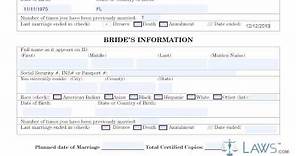Instruction to fill Florida marriage license information sheet
