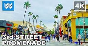 [4K] Walking around 3rd Street Promenade in Downtown Santa Monica, Los Angeles, California