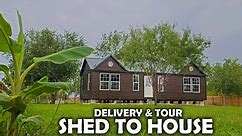 My New Tiny House Is Here | Shed To House Delivery & Tour | South Texas Living