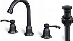 SEMANEY Matte Black Two Handles 8 inch Widespread Bathroom Sink Faucet with Pop Up Drain and cUPC Faucet Supply Hoses, 8" Vanity Faucets 3 Pieces Basin Faucets