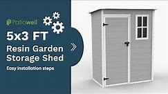 Patiowell Resin Outdoor Storage Shed - 5' x 3' FT Assembly