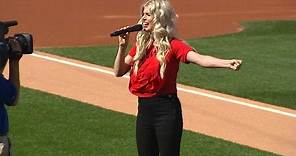 Julianna Zobrist sings the national anthem