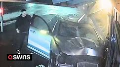 Shocking footage shows suspected drink driver smashing through restaurant window