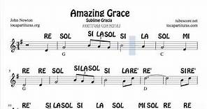 Amazing Grace Partitura Fácil con Notas en Sol Mayor para Flauta Violin Oboe