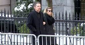 Ethan Hawke and wife Ryan Hawke at Philip Seymour Hoffman Funeral service in New York