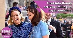 Cressida Bonas arrives smiling at royal wedding