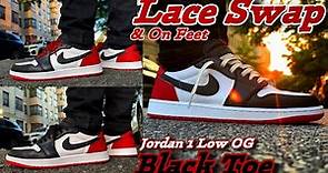 Air Jordan 1 Low OG Black Toe (Lace Swap) + On Feet 🔥