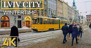 Winter City Life Of Lviv in 4K, Ukraine - Exploring European Cities (real city sounds)
