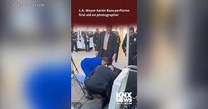 Mayor Karen Bass jumps into action after photographer collapses during press conference