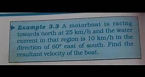 A motorboat is racing towards north at 25 km/h and the water current in that region is 10 km/h in th