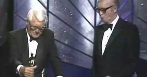 James Stewart receiving an Honorary Oscar from Cary Grant (1985)