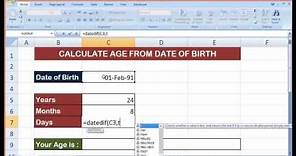 Calculate Age from Date of Birth - Excel Functions and Formulas