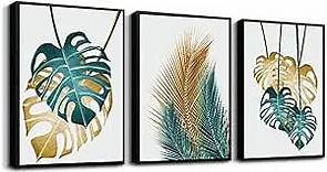 Black Framed Wall Art For Living Room Wall Decorations For Bedroom Kitchen Wall Decor Dining Room Abstract Painting Leaves Wall Pictures Artwork Bathroom Home Decor 3 Piece Framed Art Prints