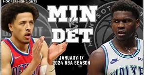 Minnesota Timberwolves vs Detroit Pistons Full Game Highlights | Jan 17 | 2024 NBA Season