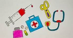 How to Draw Doctor's Medical Set Colouring Drawing | Doctor's Medical Kit Drawing with colour Easy