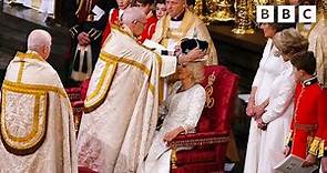 Moment Queen Camilla is crowned at Coronation ceremony in Westminster Abbey - BBC