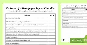 KS2 Features of a Newspaper Report Checklist
