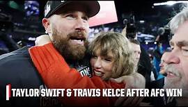 Travis Kelce & Taylor Swift celebrate on field after Chiefs win AFC title ❤️ | NFL on ESPN
