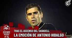 La emoción de Antonio Hidalgo, entrenador del CE Sabadell, tras certificar el ascenso a Segunda