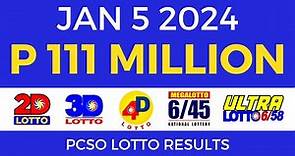 Lotto Result January 5 2024 9pm PCSO
