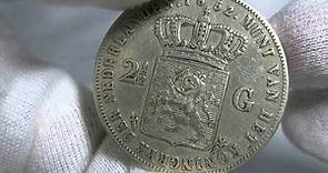 Antique 2 1/2 Gulden 1852 Netherlands Niederlande Silver Coin