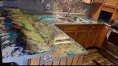 Acrylic paint pour countertop with epoxy resin tutorial