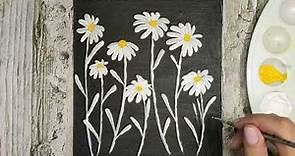 Black and White Painting | White Flowers | Easy Acrylic Painting for Beginners | Simple Tutorial
