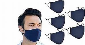 [5-Pack] Triple-Layer Filtered Woven Cotton Face Mask Covering With Adjustable Straps And Nose Wire - Navy