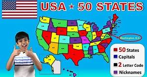Learn 50 US States With Capitals | USA 50 States | Nicknames | 2 Letter Codes | Abbreviations