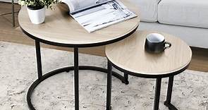 RichYa Nesting Coffee Table Set of 2, Round Side Wood End Tables for Living Room