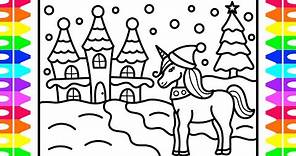 How to Draw a Christmas Unicorn ✨🎄🦄 ❤️💚✨ Christmas Drawing Easy and Beautiful for Kids Coloring Page