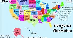 🔴 50 USA State Name, Abbreviation, Map Location, Shape. U.S. United States of America Geography US 🔴