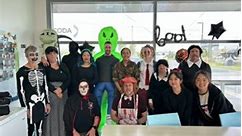 OfficeMax Rolleston Halloween Dress-up day #officemax #rolleston #halloween #dressup #day #skeleton #wednesdayadams #alian #camo #butcher #grimreaper | Rob Brunton