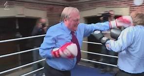 John Prescott boxing with Michael Crick on the election trail