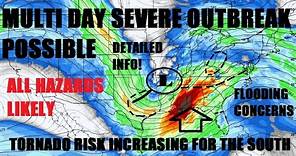 Outbreak of severe storms possible over the next few days! Tornado risk increasing. Detailed info!