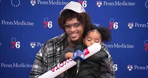 So cute! Kelly Oubre brings his daughter to his Sixers postgame press conference