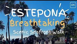 [4K] Estepona Promenade Scenic Seafront Walk| Costa del Sol, Malaga, Spain.