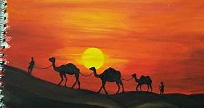 Desert Painting with Camels | Easy Landscape Painting for Beginners | Acrylic Painting Tutorial