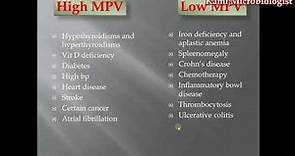 Mean Platelet Volume (MPV) blood test/ purpose/ high & low MPV/ calculation/ procedure