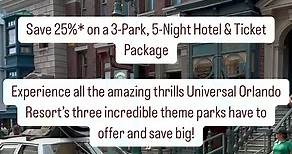 Save 25%* on a 3-Park, 5-Night Hotel & Ticket Package at Universal Orlando! DESTINATION Orlando TRAVEL WINDOW Now - 07/31/24 BOOKING WINDOW Now - 03/07/24 5-Night Hotel Accommodations at Universal’s Cabana Bay Beach Resort, Universal’s Aventura Hotel, or Loews Portofino Bay Hotel with a 3-Park 5-Day Park-to-Park Vacation Package Promo Ticket to Universal Studios Florida, Universal Islands of Adventure, and Universal Volcano Bay each day. Also get: 🎟️ Early Park Admission† to The Wizarding World