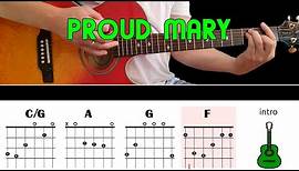 PROUD MARY - CCR - Guitar lesson - Acoustic guitar (with chords & lyrics)