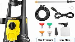 VEVOR Electric Pressure Washer, 2000 PSI, Max. 1.65 GPM Power Washer w/ 30 ft Hose, 5 Quick Connect Nozzles, Foam Cannon, Portable to Clean Patios, Cars, Fences, Driveways, ETL Listed
