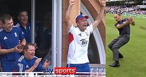 Nasser Hussain misses a catch to the delight of the England cricket team