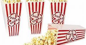 Plastic Popcorn Containers Red & White Striped Retro Style Reusable Popcorn Boxes for Movie Night 4”x8” (4 Pack)