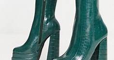 Truffle Collection - Stivaletti alla caviglia verde effetto coccodrillo con doppio plateau | ASOS