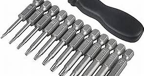 12 Pack Torx Head Screwdriver Bit Set,DanziX 1/4 inch Hex Shank T5-T40 S2 Steel Security Tamper Proof Star 6 Point Screwdriver Tool Kit with 1 Pack Handle