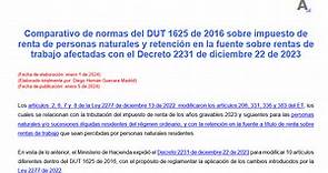 Comparativo de normas del DUT 1625 de 2016 afectadas con el Decreto 2231 de 2023 - Actualícese